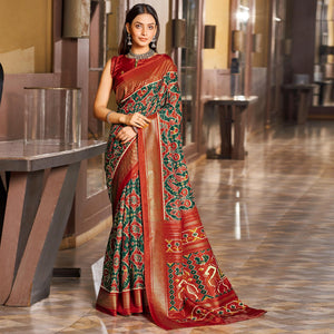 green-red-patola-printed-viscose-saree-with-zari-border