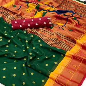 green-woven-brasso-paithani-saree-with-tassels