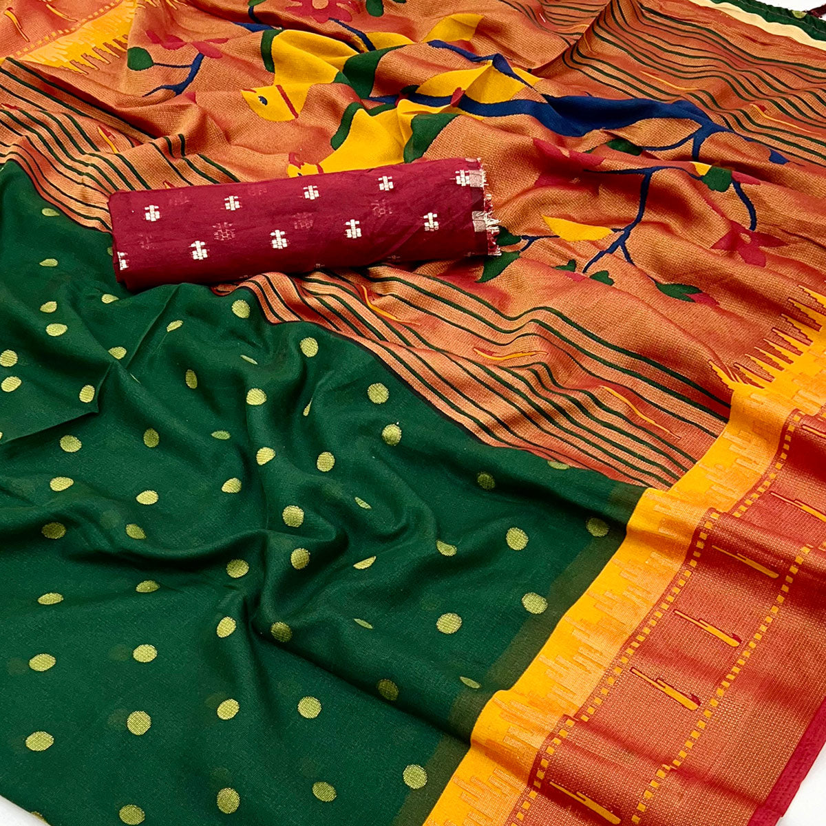 green-woven-brasso-paithani-saree-with-tassels