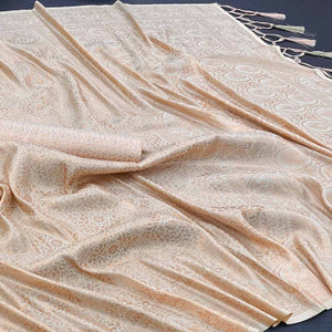 Cream Floral Woven Mysore Silk Saree With Tassels