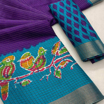 Purple Printed Dola Silk Saree