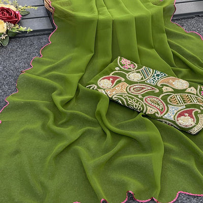 green-solid-georgette-saree-with-embroidered-border