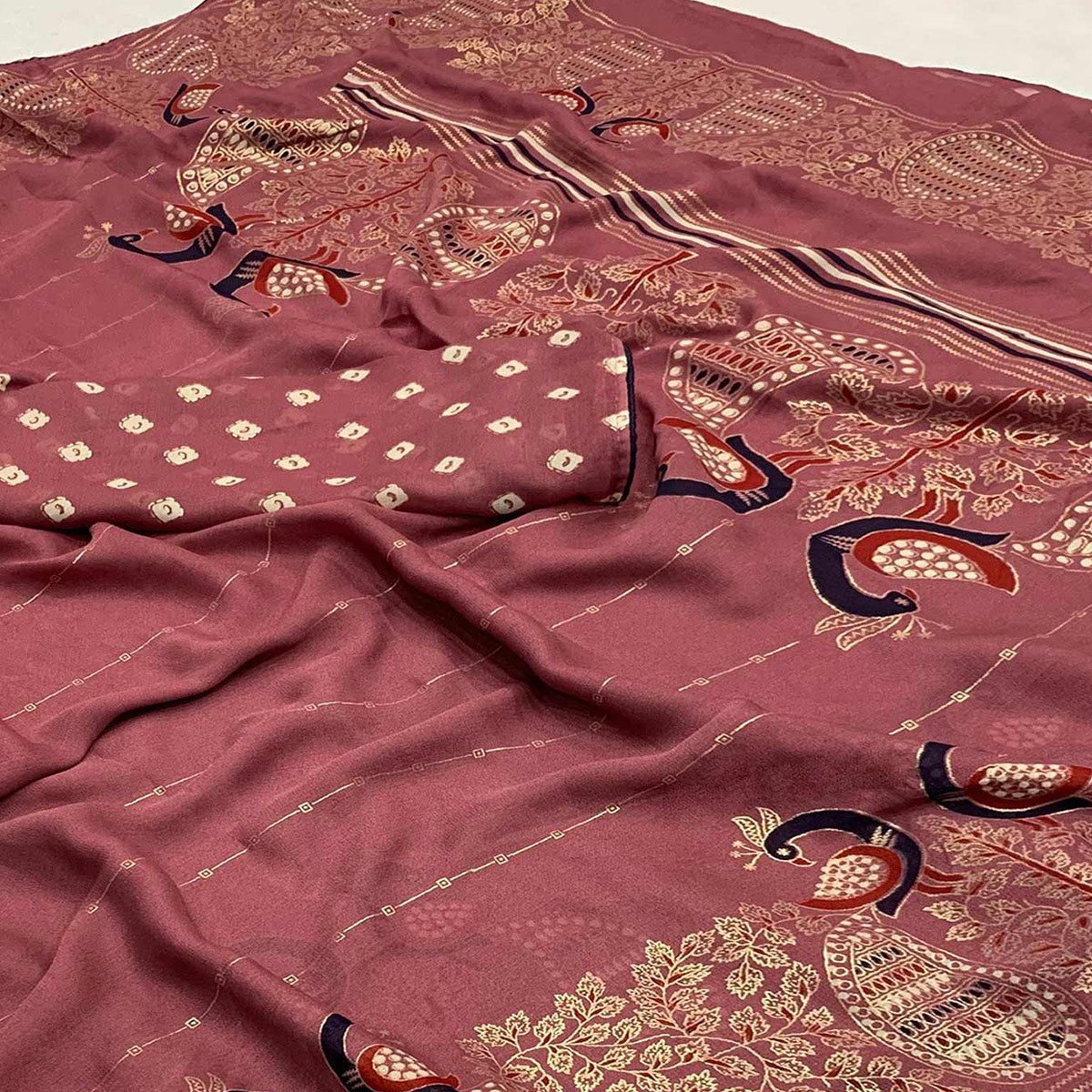 Mauve Floral Foil Printed Georgette Saree