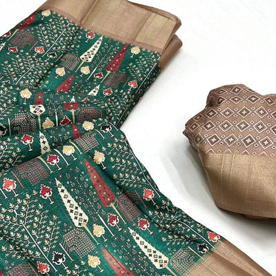 green-floral-digital-printed-tussar-silk-saree-3