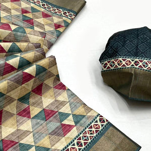 Multicolor Geometric Digital Printed Tussar Silk Saree