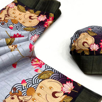 grey-black-floral-digital-printed-tussar-silk-saree