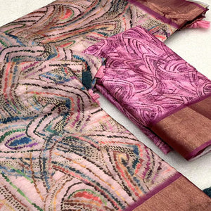 Light Pink Digital Printed Tussar Silk Saree