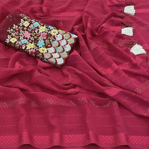 Maroon Woven Georgette Saree With Tassels