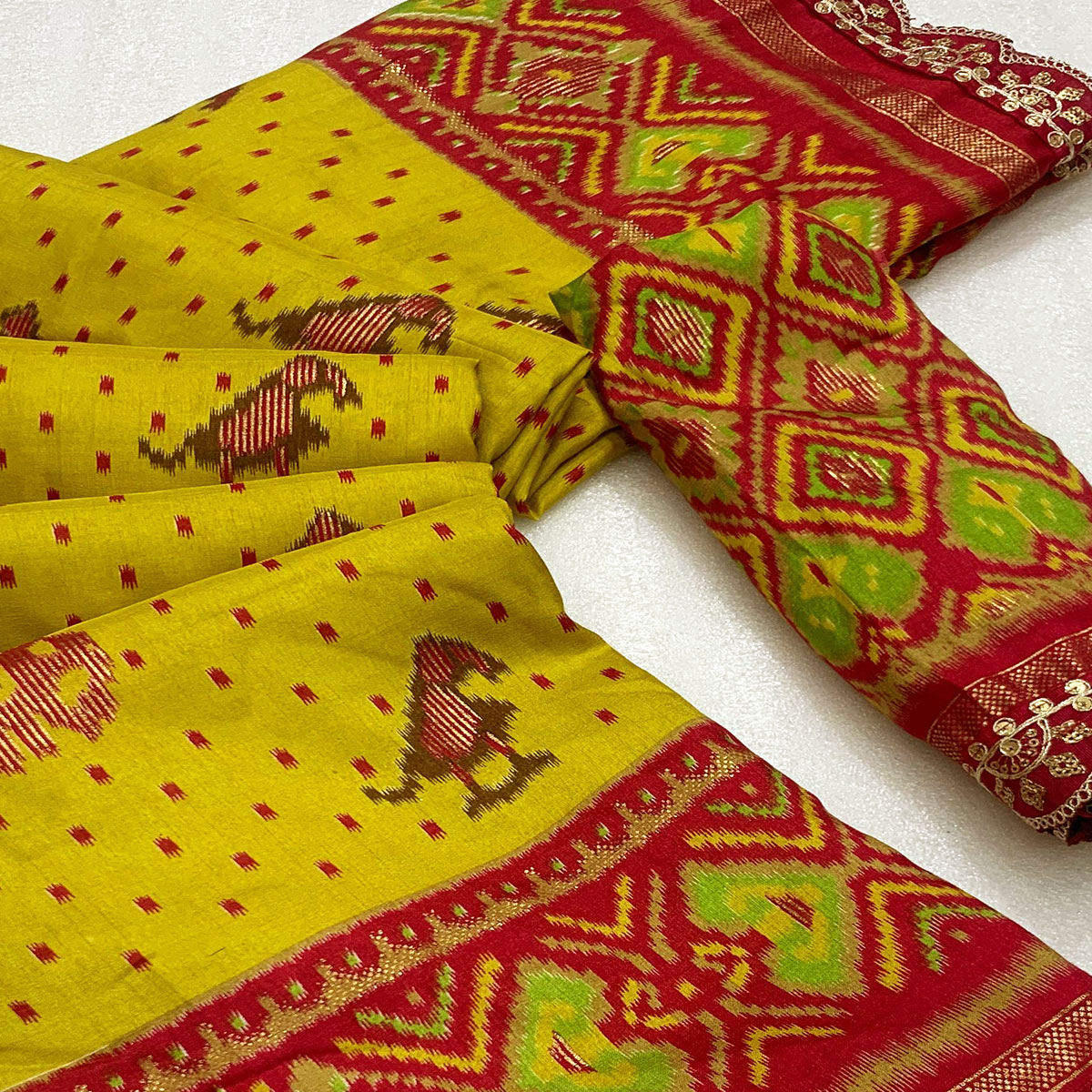 green-pink-ikkat-printed-dola-silk-saree-with-sequins-embroidered-border