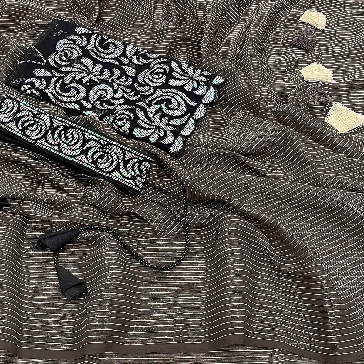 grey-black-striped-chiffon-saree-with-tassels