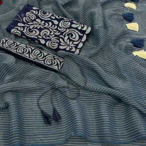 grey-blue-striped-chiffon-saree-with-tassels