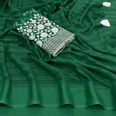 green-zari-striped-chiffon-saree-with-tassels