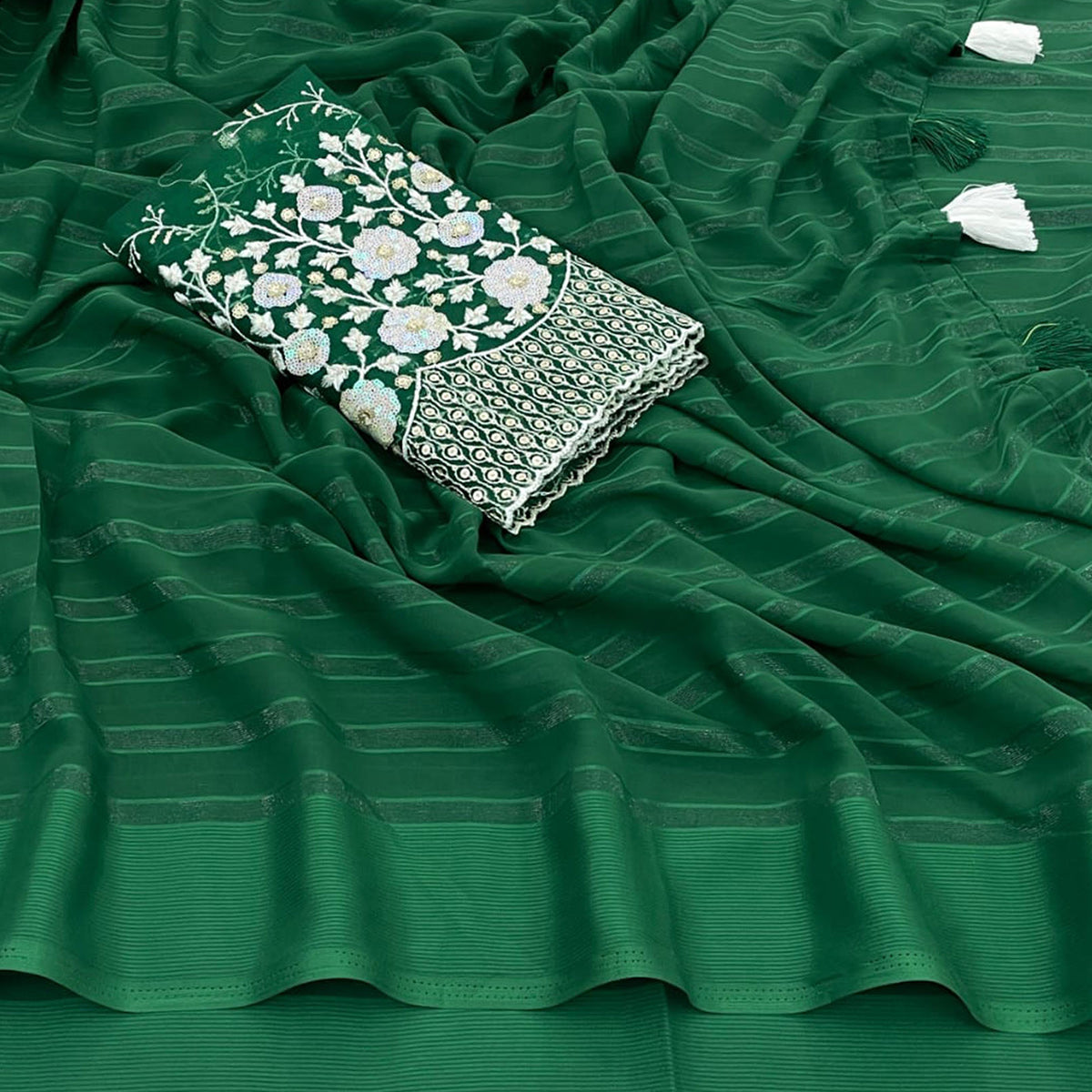 green-zari-striped-chiffon-saree-with-tassels