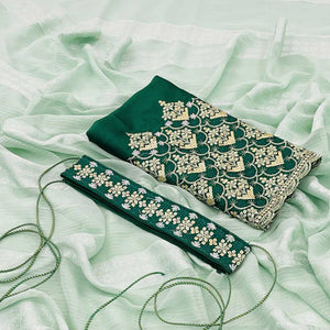 Light Sea Green Zari Woven Georgette Saree With Tassels