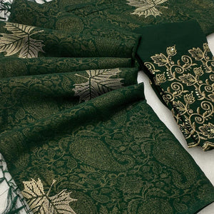 green-foil-printed-georgette-saree-with-with-tassels