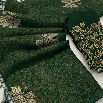 green-foil-printed-georgette-saree-with-with-tassels