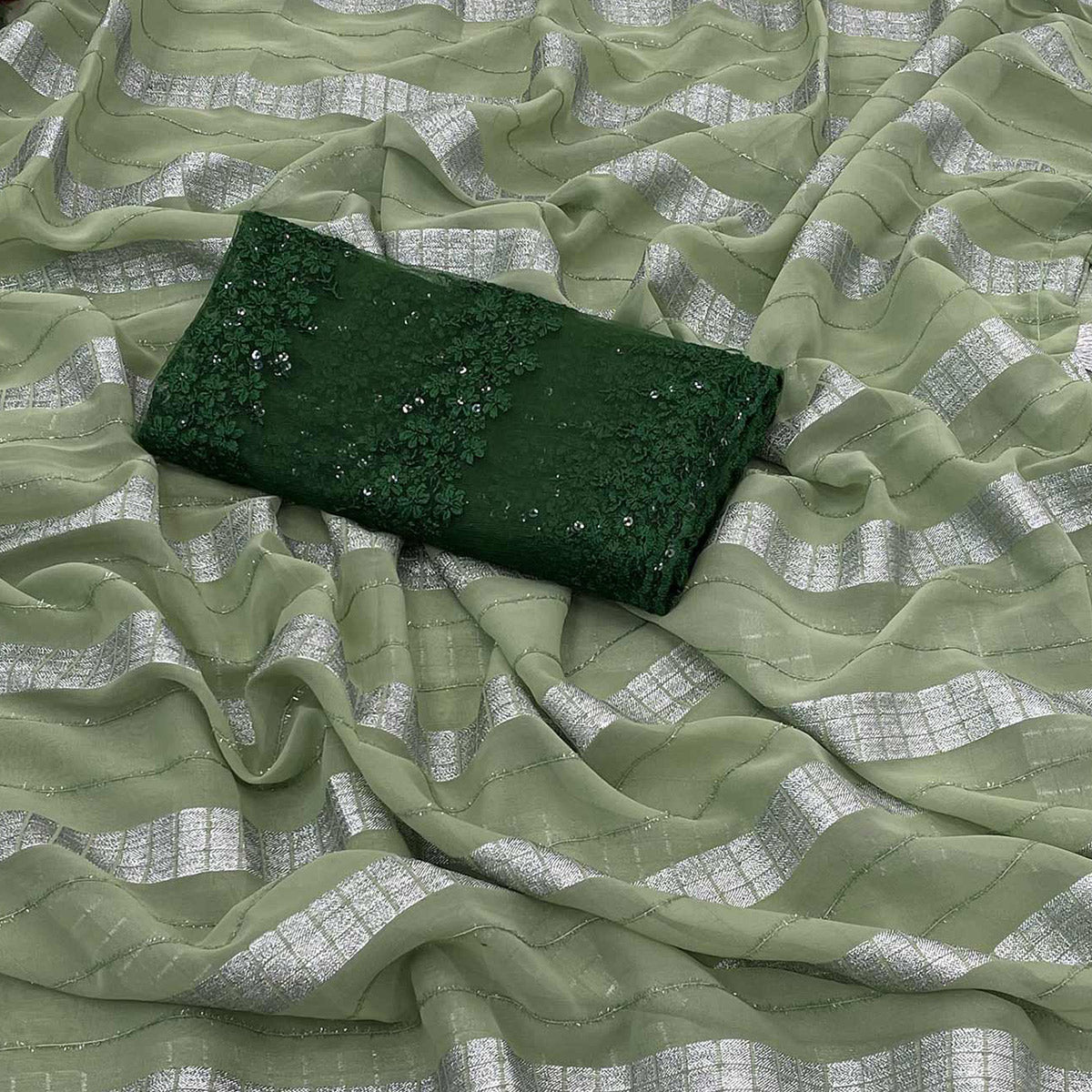 green-zari-striped-georgette-saree-with-tassels