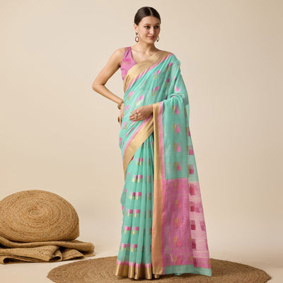 Blue Zari Woven Cotton Silk Saree
