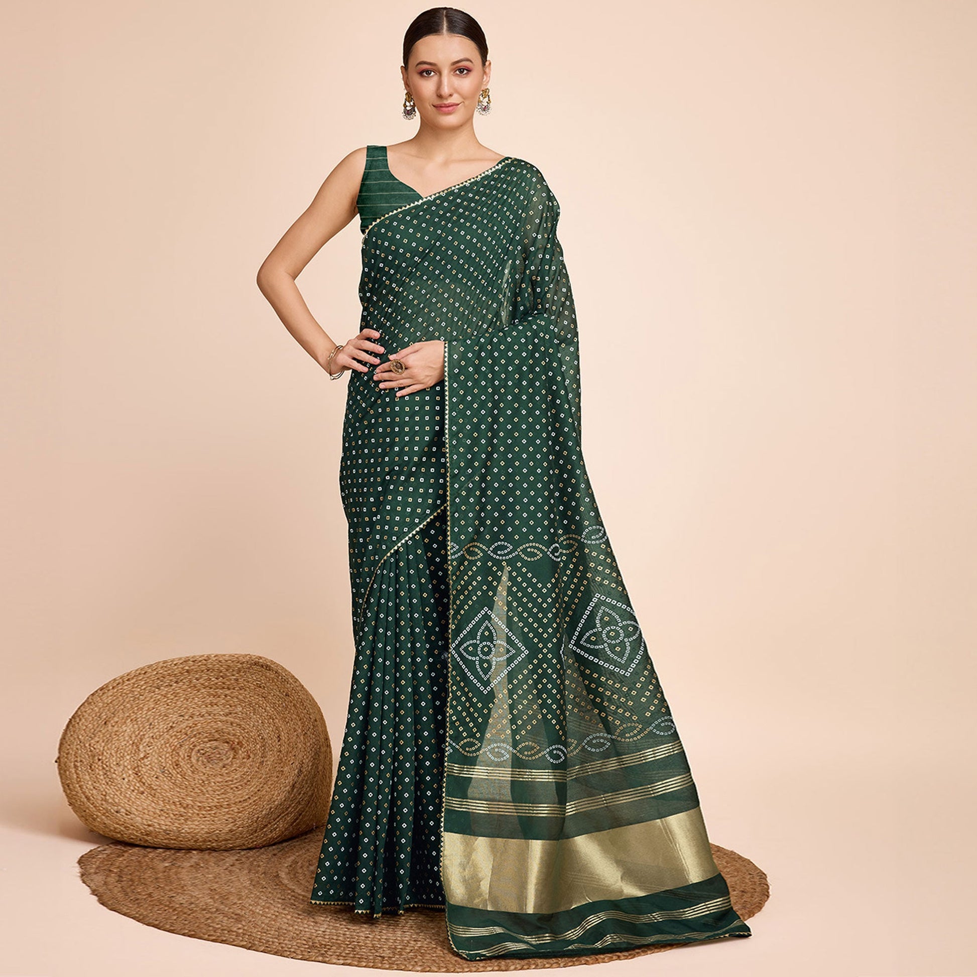 green-bandhani-printed-cotton-silk-saree
