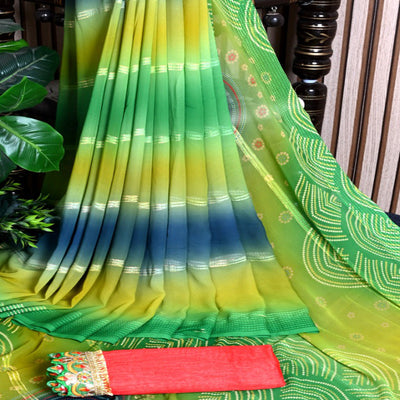 green-bandhani-printed-georgete-saree-with-zari-border