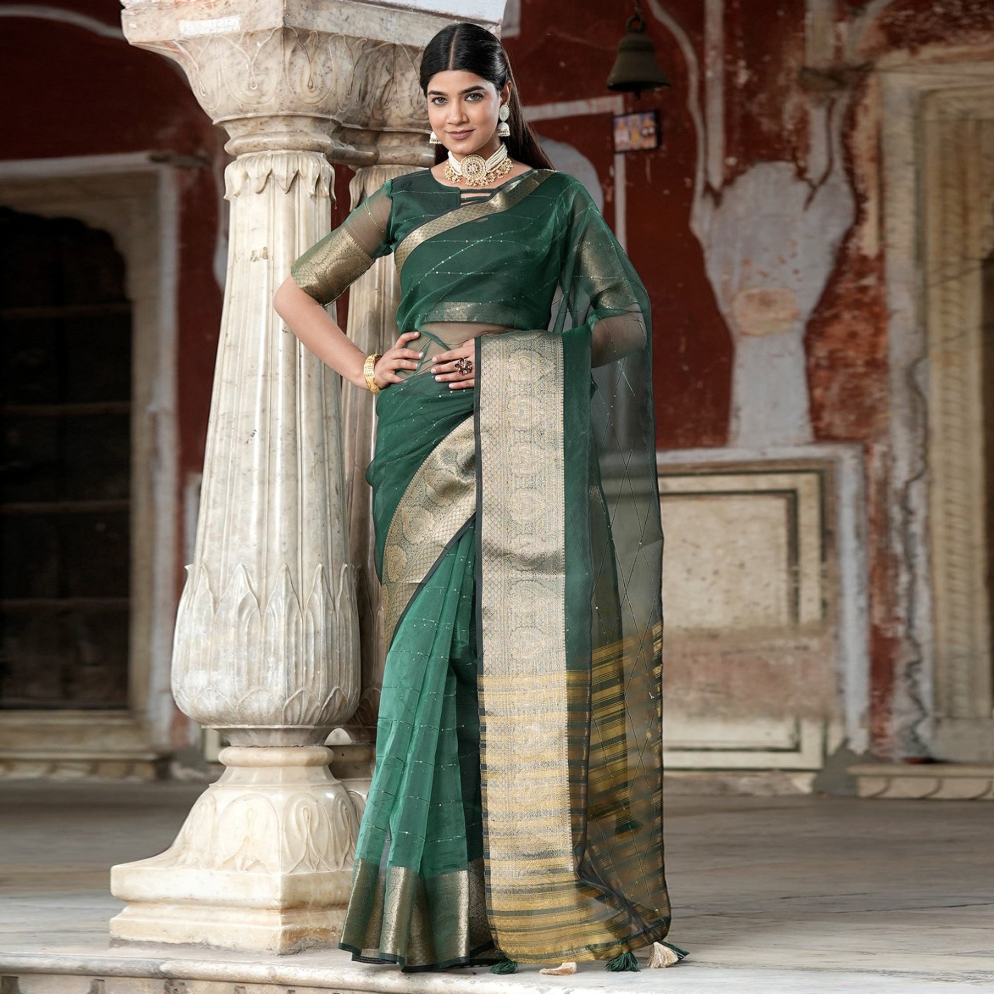 green-sequins-embroidered-organza-saree-with-woven-border