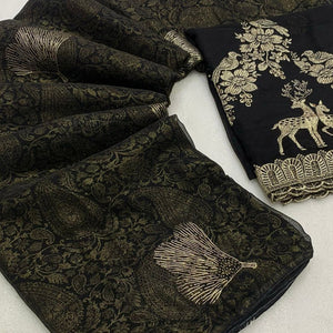 Black Foil Printed Georgette Saree