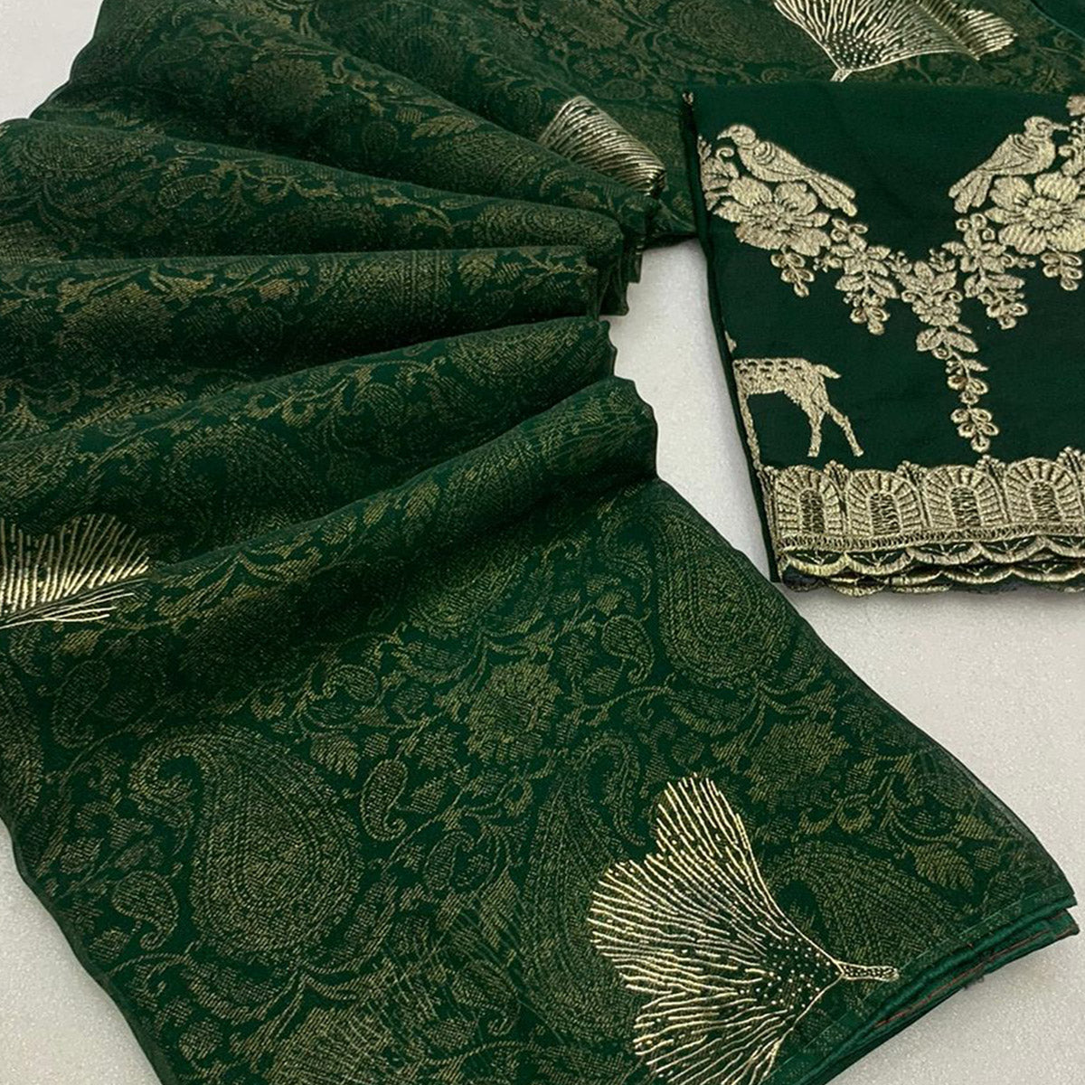 green-foil-printed-georgette-saree-6