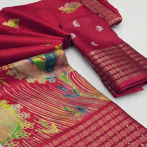 Maroon Printed Dola Silk Saree With Sequins Border