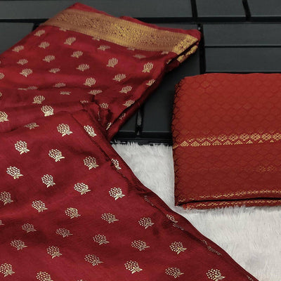 Maroon Foil Printed Vichitra Silk Saree