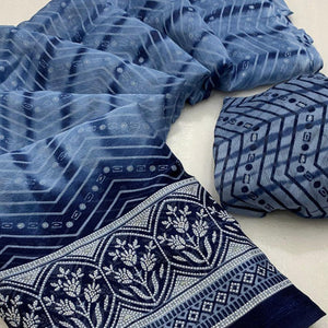 Blue Shibori Foil Printed Chiffon Saree