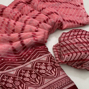 Gajari Pink Shibori Foil Printed Chiffon Saree