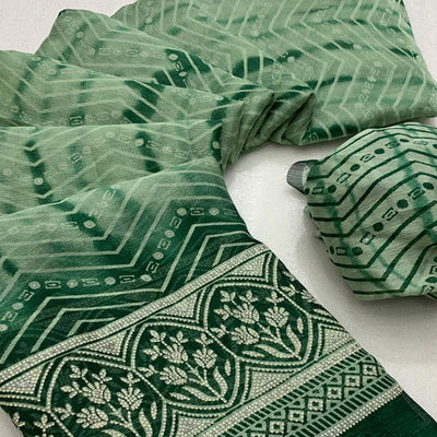 green-shibori-foil-printed-chiffon-saree