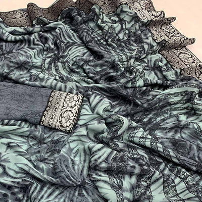 Dusty Grey Shibori Printed Georgette Saree With Woven Border