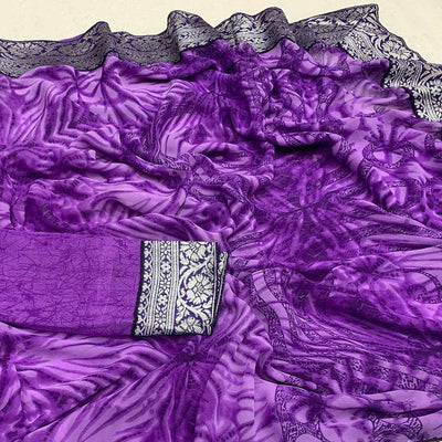Lavender Shibori Printed Georgette Saree With Woven Border
