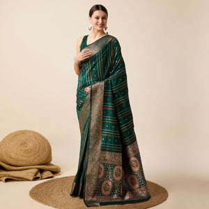 green-floral-woven-pure-silk-saree