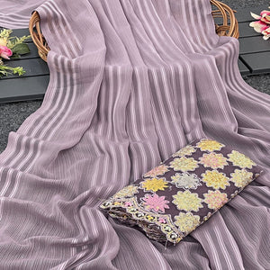 Mauve Zari Striped Woven Georgette Saree