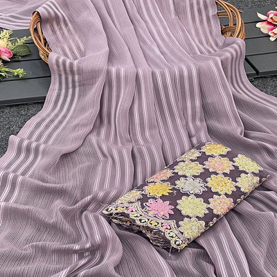 Mauve Zari Striped Woven Georgette Saree