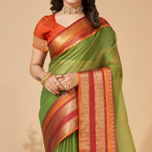 Mehendi Green Woven Kota Doria Saree