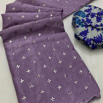 Lavender Mukaish Work Chinon Sareee