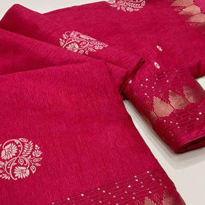 Magenta Floral Printed Dola Silk Saree With Sequins Border