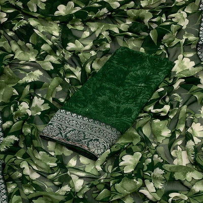 green-floral-printed-georgette-saree-with-woven-border