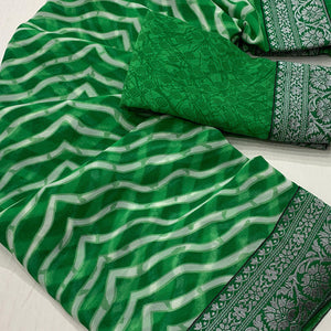 green-leheriya-printed-georgette-saree-with-woven-border