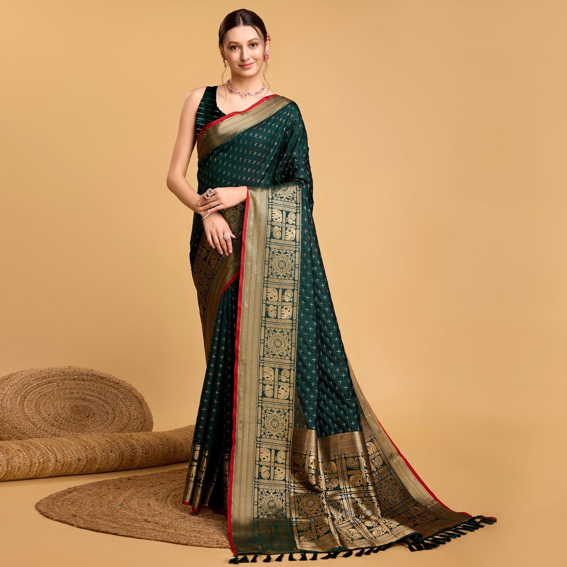 green-woven-pure-silk-saree-with-tassels-3
