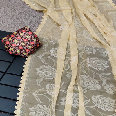 Cream Woven With Swarovski Work Brasso Saree