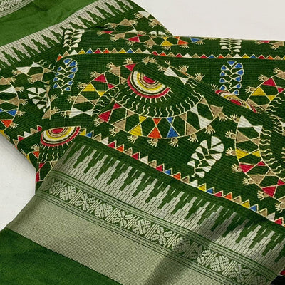 mehndi-green-warli-printed-crepe-saree-with-zari-border