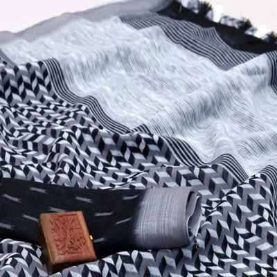 white-black-kalamkari-digital-printed-linen-saree