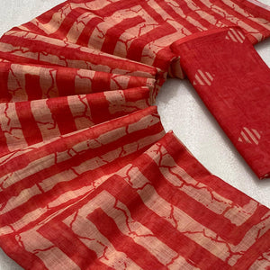 Gajari Pink Digital Printed Linen Cotton Saree