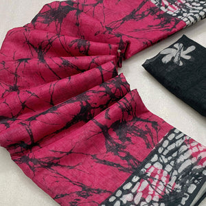 Magenta Digital Printed Linen Cotton Saree