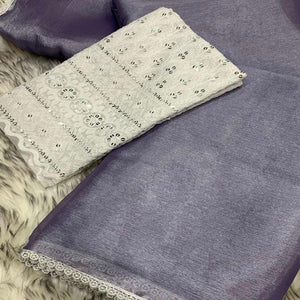 Lavender Solid Chiffon Saree Saree With Lace Border