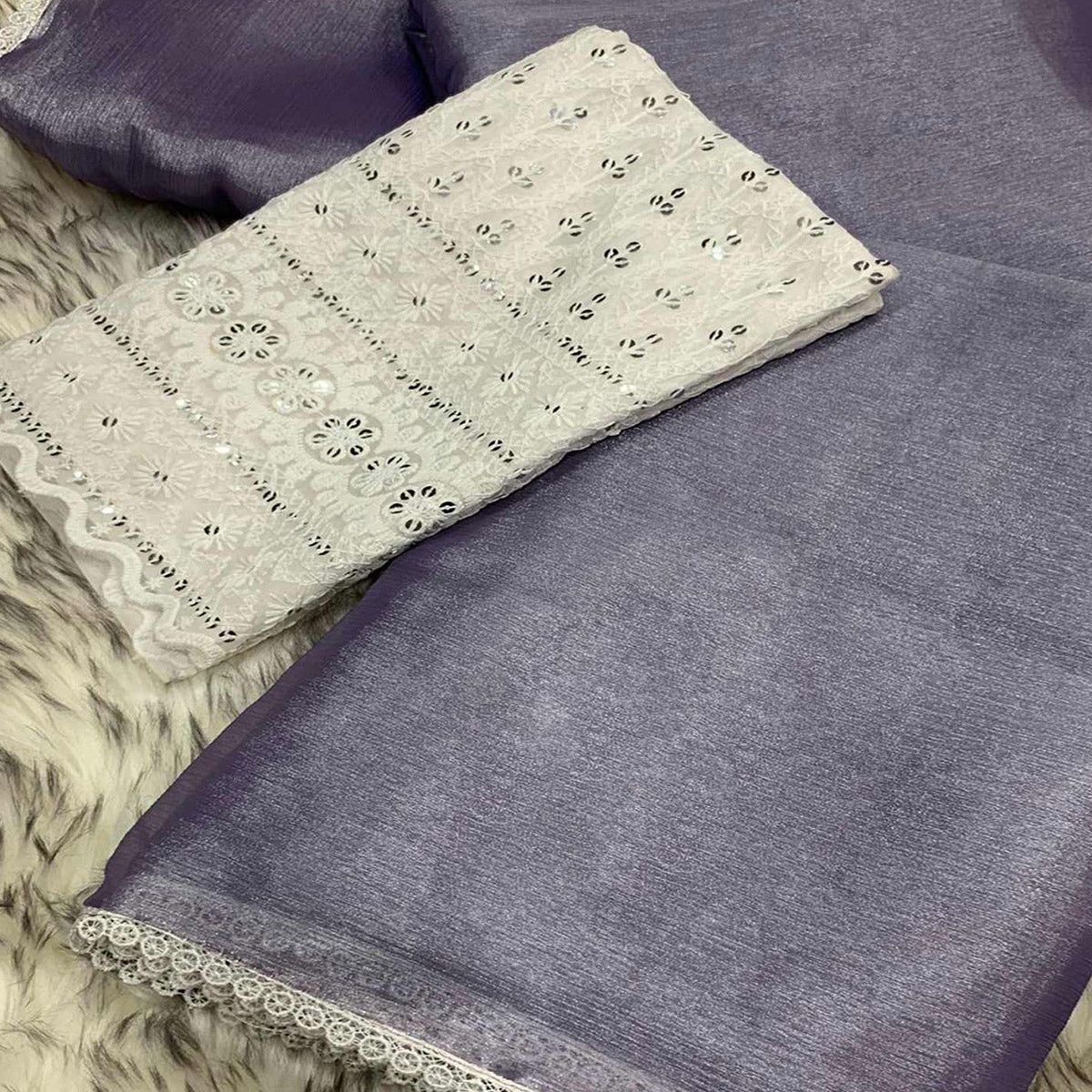 Lavender Solid Chiffon Saree Saree With Lace Border